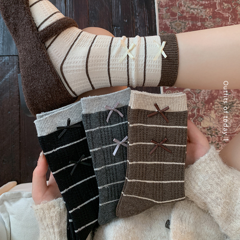 Bowknot Striped Slouchy Mid-Ca - đánh giá và giá Boot Sock Slouchy
